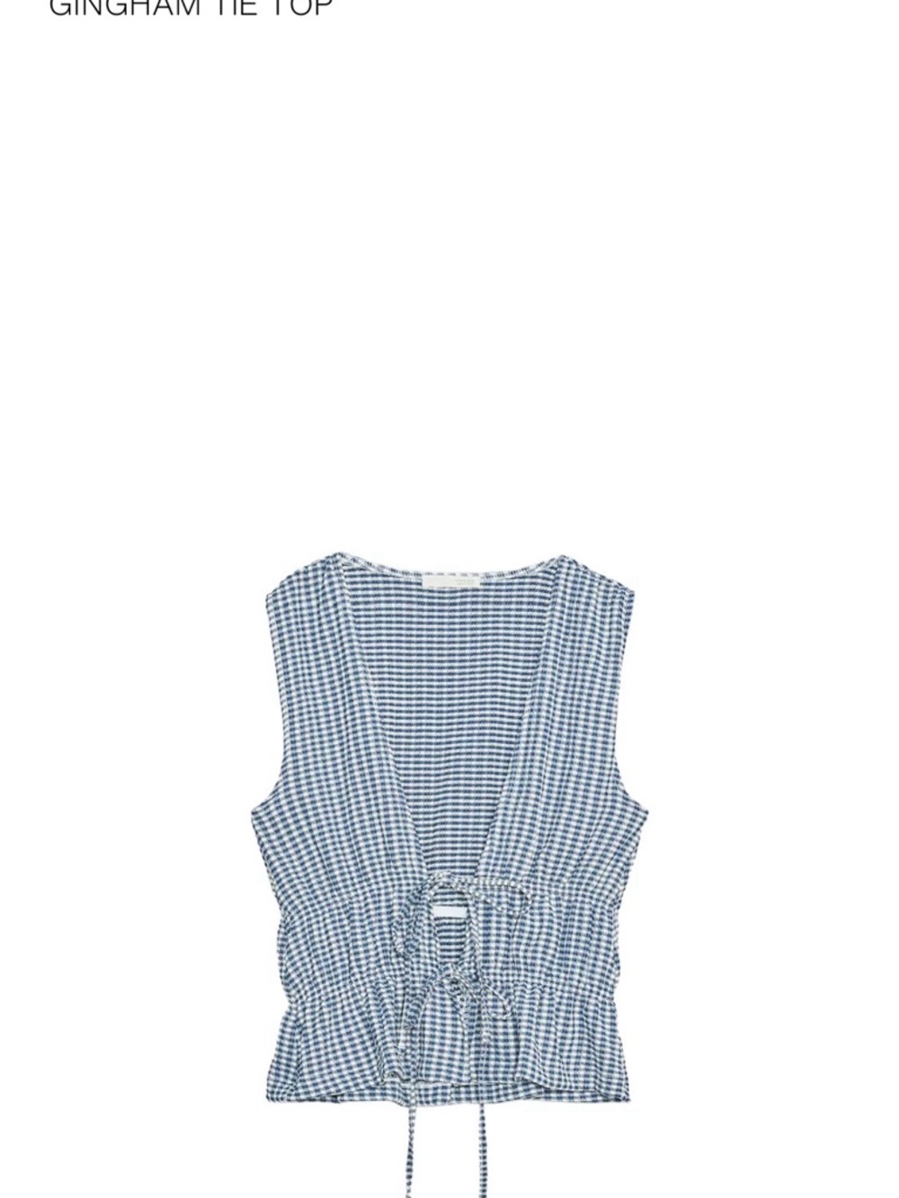Zara Blue and White Gingham Tie-Back Sleeveless Top